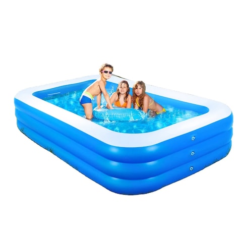 HEXAR&reg; Inflatable Swimming Pool Kiddie Pool Large Size Blow Up Swimming Pool for Family Adults Kids Toddler Giant Rectangle Lounge Blowup Pool for Indoor Outdoor Backyard Ground (180 X 140 X 60 CM)