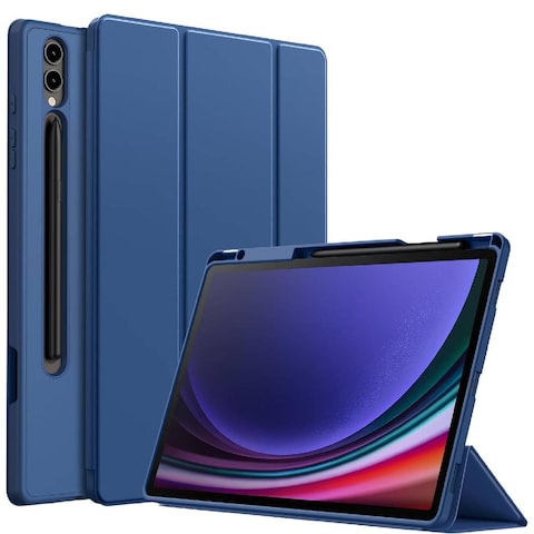 Case For Samsung Galaxy Tab S9 Plus 12.4-Inch, Translucent Back Tri-Fold Stand Protective Tablet Cover, Support S Pen Charging, Auto Wake/Sleep Blue