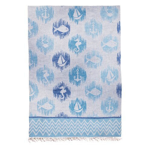 ANEMOSS Anchor Patterned Turkish Peshtemal 100% Cotton Free of Microfiber Synthetic and Polyester Soft Quick Dry Versatile Beach Pool and Bath Peshtemal for Kids and Adults 39x70 in 100x180 cm