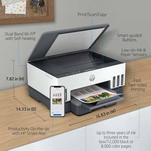 HP Smart Tank 720 Printer Wireless Print Scan Copy Auto Duplex Print up to 18000 black or 8000 color pages [6UU46A]