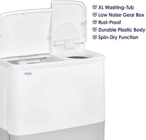 Super General 10 Kg Twin-Tub Semi-Automatic Washing Machine, SGW-1056-N, White (Top-Load Washer, Low Noise Gear Box, Spin-Dry, 84 x 49 x 92 Cm, 1 Year Warranty) - Installation not Included