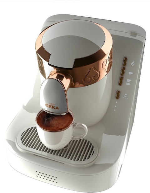 Arzum Okka Professional Electric Turkish Coffee Maker, Fully Automatic, White/Copper, OK001W - 1 Year UAE Warranty