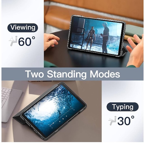 Case For Samsung Galaxy Tab A9 8.7 Inch, Slim Translucent Back Tri-Fold Stand Protective Tablet Cover, Support S Pen Charging, Auto Wake/Sleep (Black)