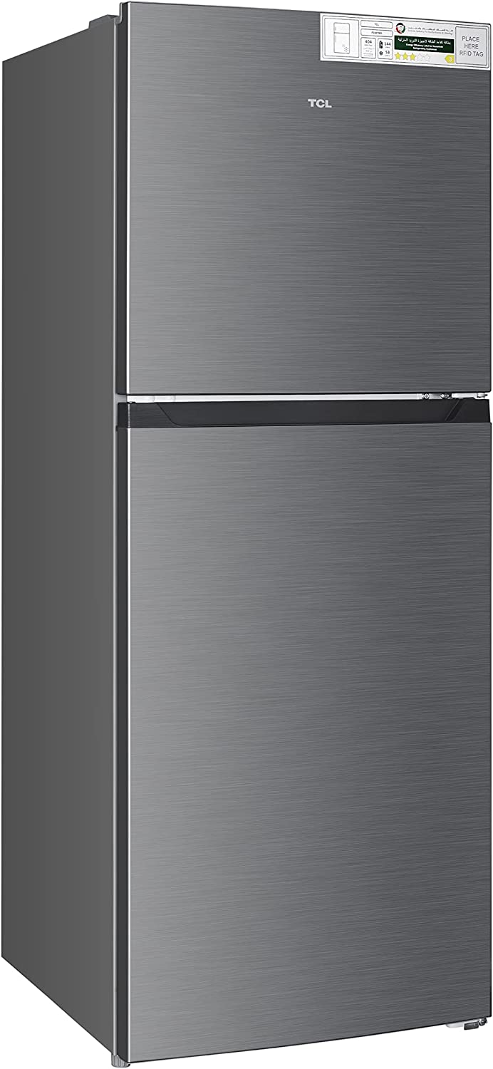 TCL 256 Liters Double Door Top Mount Refrigerator With Super Cool Function, Powerful Interior LED Light And Large Crisper Drawer With Humidity Control - Silver (P256TMS)