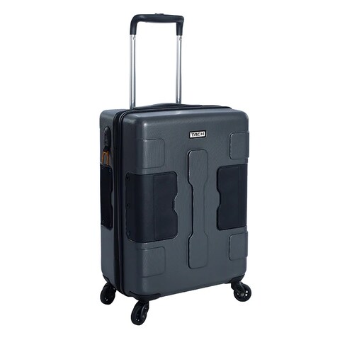 Tach V3 Hardcase Carry-on Luggage - 20 inch Spinner Suitcase With TSA Lock - 2 USB Charging Ports - Water Bottle Holder - Patented Built-In Connecting System - Easily Links 6 Bags - Dark Grey