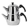 Serenk Traditional Turkish Tea Pot Stainless Steel Double Tea Pots Stove Top Turkish Tea Kettle Rapid Boil Turkish Teapot with Insulation Base Kettle and Tea Pot Set