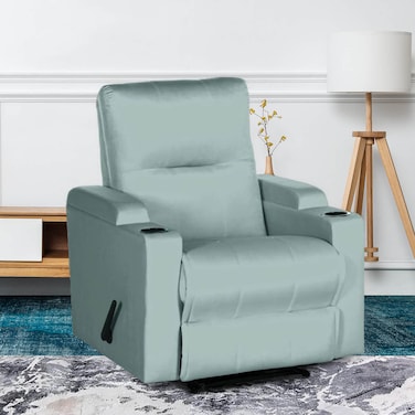 إن هاوس كرسي استرخاء سينمائي ثابت منجد بالمخمل مع حامل أكواب - تركواز فاتح - AB08