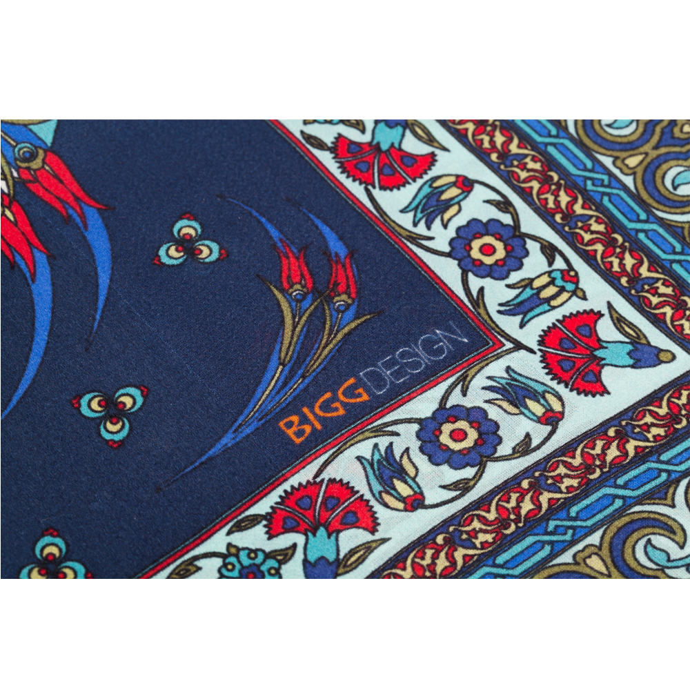 Biggdesign Dervish Burkina Silk Scarf, Ethnic Pattern, 90X90 Cm, Blue Color