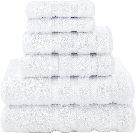 Towel Set Luxury Hotel Quality 600 GSM 100% Genuine Combed Cotton, Super Soft &amp; Absorbent Family Bath Towels 6 Piece Set - 2 Bath Towels, 2 Hand Towels, 2 Washcloths - Bright White