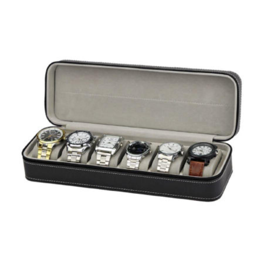 6 Slots Watch Box Portable Zipper Travel Case Collector Storage Jewelry Storage Box