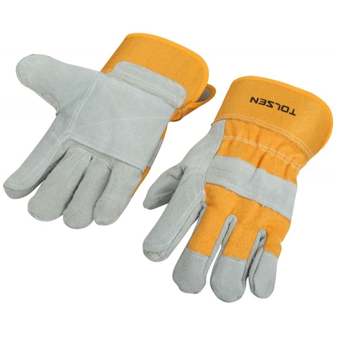 Tolsen Leather Working Gloves, 45024, Yellow And Grey