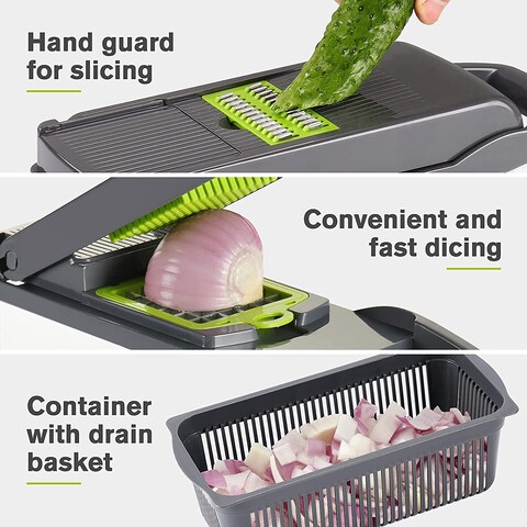 Womdee Vegetable Chopper Slicer Dicer - 12 -in -1 Onion Chopper Fruits Cutter Mandoline Slicer Food Chopper/Cutter with 7 Stainless Steel Blades, Adjustable Slicer &amp; Dicer with Storage Container