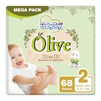 Buy Babyjoy olive oil moisturizer for healthy skin size 2 small 3.5-7 kg mega pack 68 diapers in Saudi Arabia