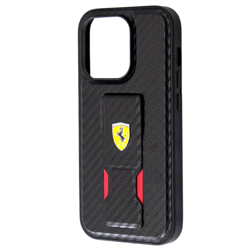 Ferrari Grip Stand PU Carbon Hard Cover iPhone 14 Pro