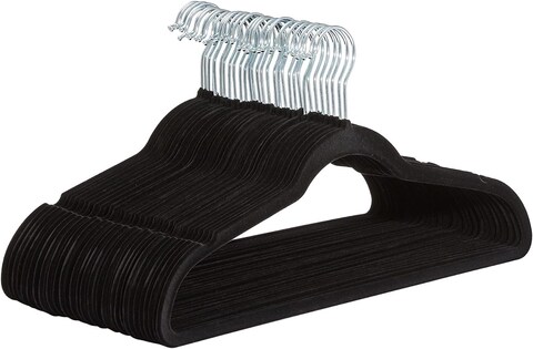 Velvet non-slip Suit Clothes Hangers,360&deg; rotating hook (50pc, Black)