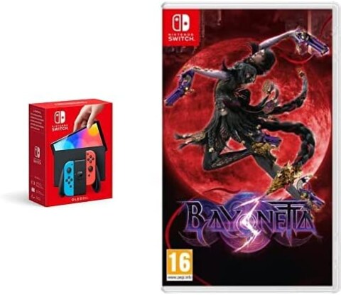 Nintendo Switch (OLED Model) - Neon Blue/Neon Red + Bayonetta 3 (Nintendo Switch) By Nintendo