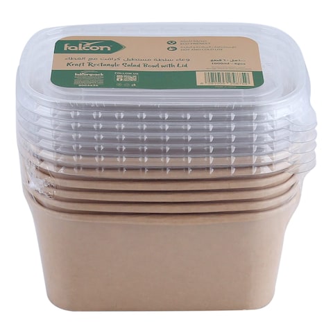 Falcon Kraft Rectangle Salad Bowl Container with Lid 1000ml 6 PCS