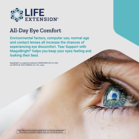 Life Extension Tear Support With Maquibright - Helps Promote Tear Production &amp; Eye Health From The Inside Out - Non-Gmo, Gluten-Free - 30 Vegetarian Capsules