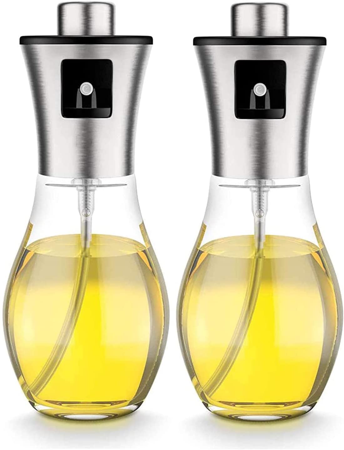 2 pack Oil Sprayer for Cooking, Olive Oil Sprayer Mister, Olive Oil Spray Bottle, Olive Oil Spray Clear Glass Oil Dispenser for Salad, BBQ, Kitchen Baking, Roasting (200ml)