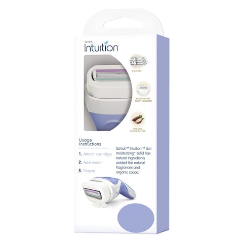 Schick Intuition Pure Nourishment Razor With 2 Cartridge And Travel Cap Blue