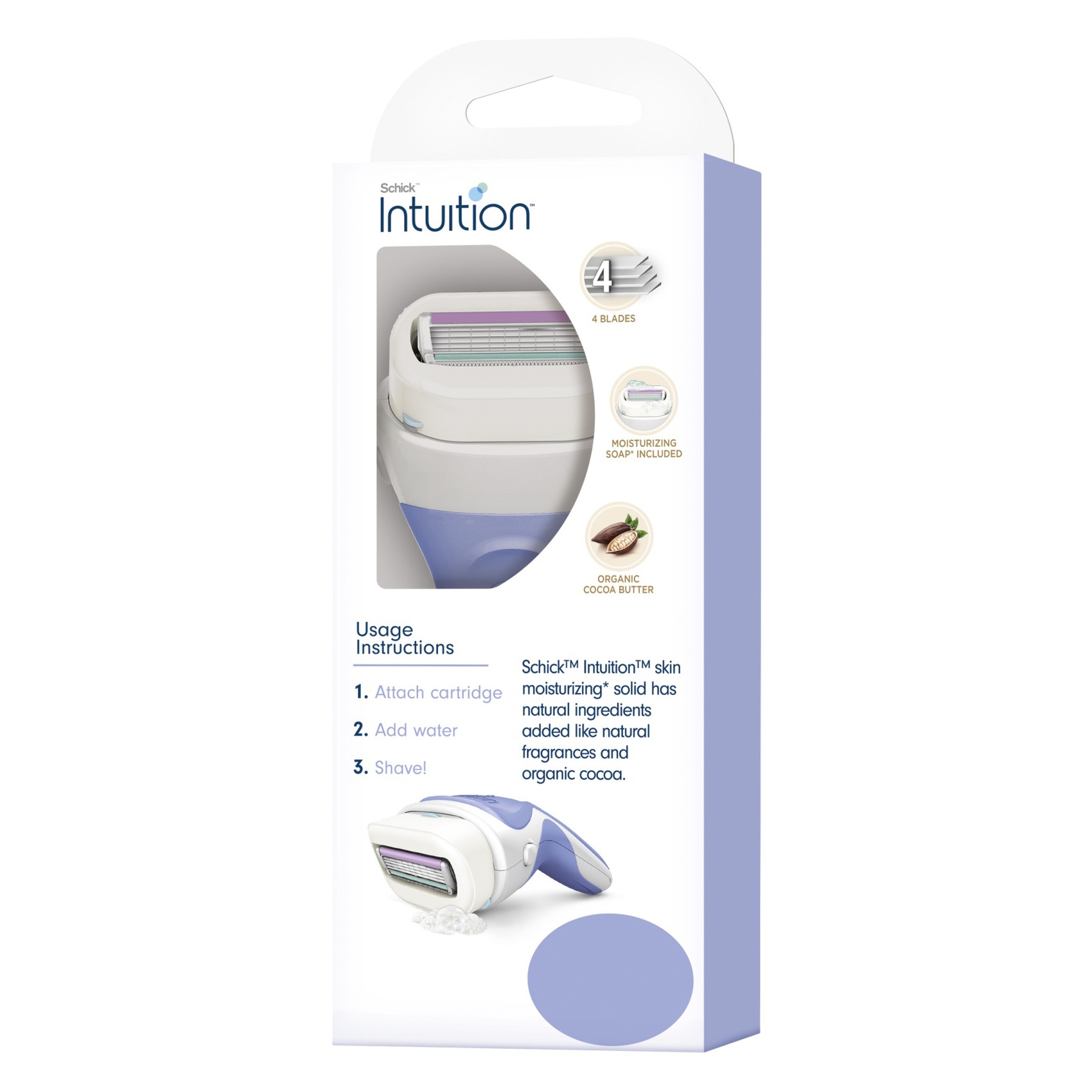 Schick Intuition Pure Nourishment Razor With 2 Cartridge And Travel Cap Blue