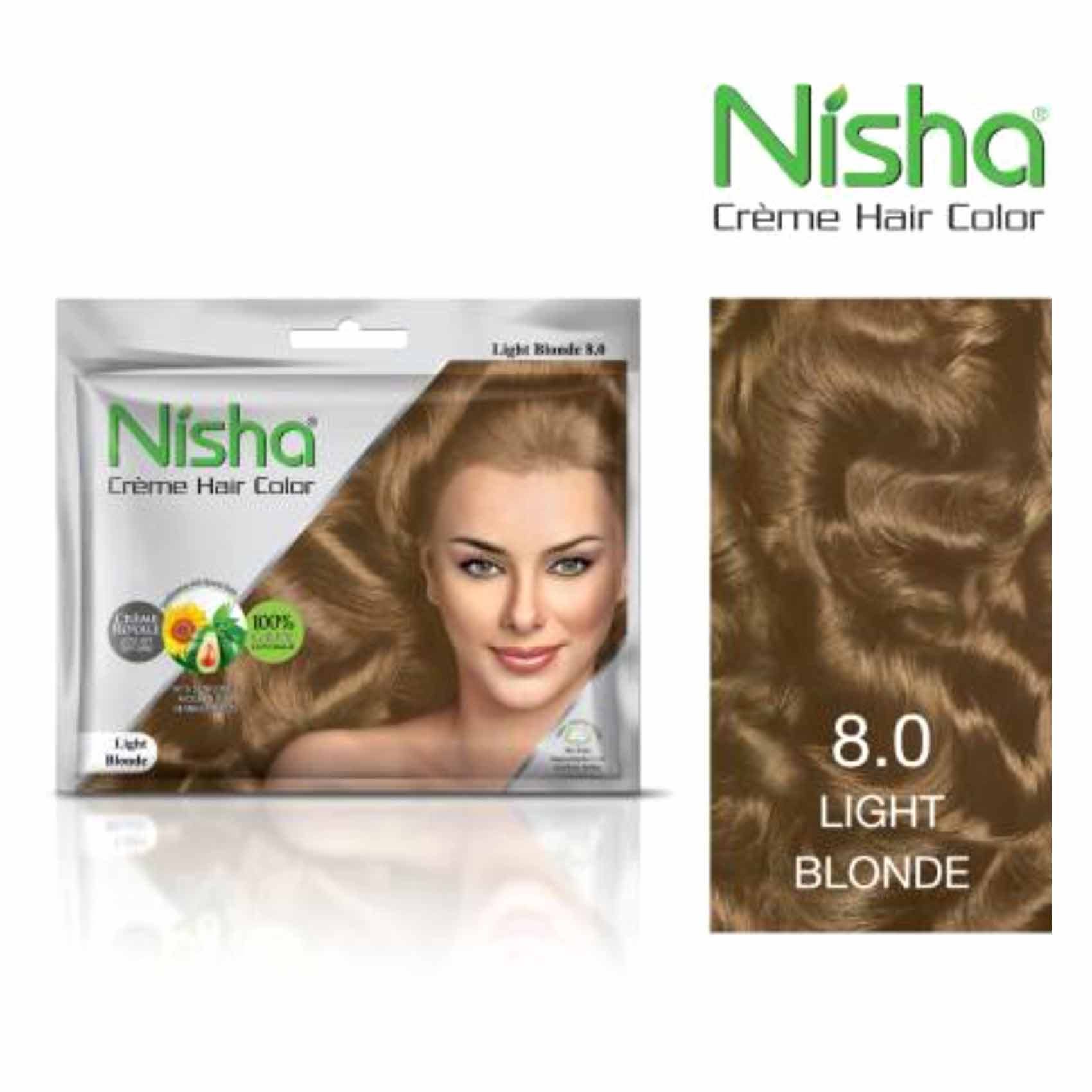 Nisha Creme Hair Colour 8.0 Light Blonde 40ml