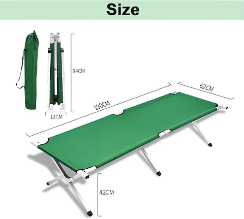 HEXAR Heavy Duty Camping Bed Double Layer Oxford Strong Sleeping Cots with Carry Bag for Adults &amp; Kids Portable Travel Folding Camping Cots for Home Office Outdoor Beach Vacation (GREEN)