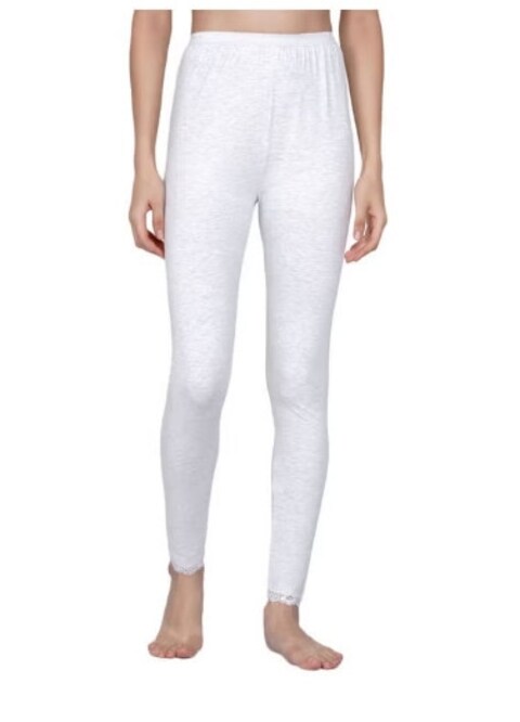 Mei Homecenter Elasticated Medium High waist Ultra Soft Tummy Support Stretchy Leggings With Lace XL Size White