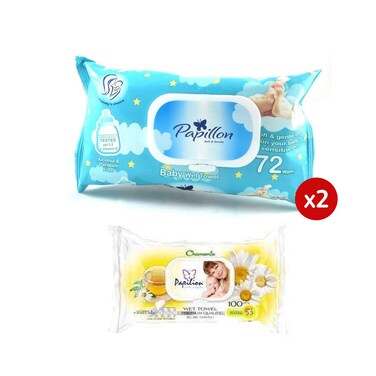 مناديل مبللة للأطفال من بابليون،72 منديل + مناديل مبللة للأطفال بالعسل من بابليون،72 منديل2+1