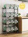 4 Tier Foldable Storage Shelf Unit with Wheel, Heavy Duty Storage Shelving Unit for Kitchen, Garage and Laundry Bathroom(black)