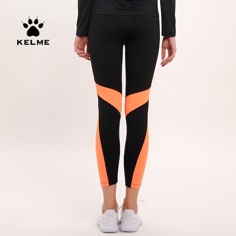 Kelme Women Running  Tight Trousers, Fitness,Yoga Pants (Black/Orange) - Size XS.