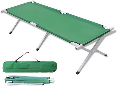 HEXAR Heavy Duty Camping Bed Double Layer Oxford Strong Sleeping Cots with Carry Bag for Adults &amp; Kids Portable Travel Folding Camping Cots for Home Office Outdoor Beach Vacation (GREEN)