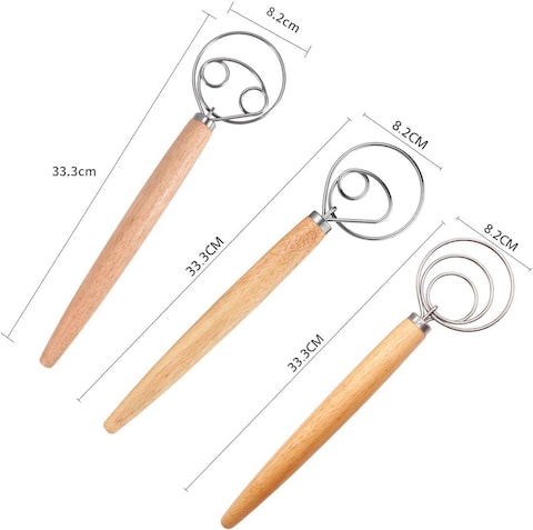 Atraux Stainless Steel Danish Dough Whisks Set, Dutch Mixing Whisks For Kitchen Baking Tools